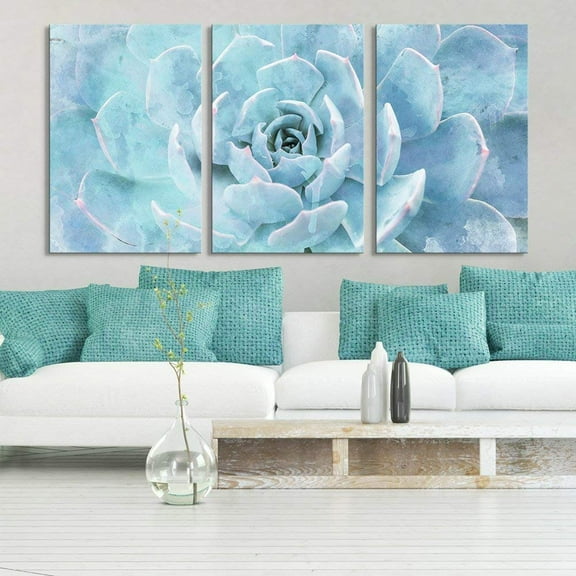 wall26-3 Panel Canvas Wall Art - Closeup of a Blue Succulent Plant - Giclee Print Gallery Wrap Modern Home Art Ready to Hang - 24"x36" x 3 Panels