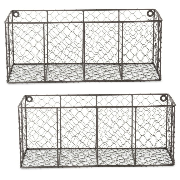 Contemporary Home Living Set of 2 Rustic Bronze Wire Wall Basket Storage, 17"