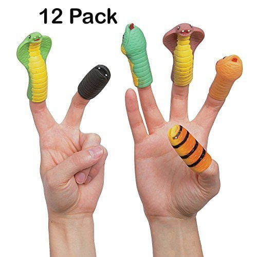 Snake Head Finger Puppets Pack Of 12 2.5" 3.5" Assorted Colorful