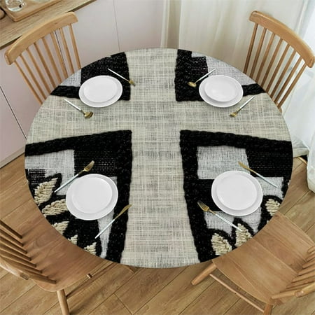 

Patifu Cross Checkered Embroidery Round Tablecloth Stain-Resistant Washable 100% Polyester Fiber Waterproof Indoor Outdoor Restaurants Weddings Parties 46 -50