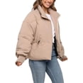 thumbnail image 3 of Women'S Winter Cropped Puffer Jacket Coat Short Warm Quilted Jacket Khaki M, 3 of 6