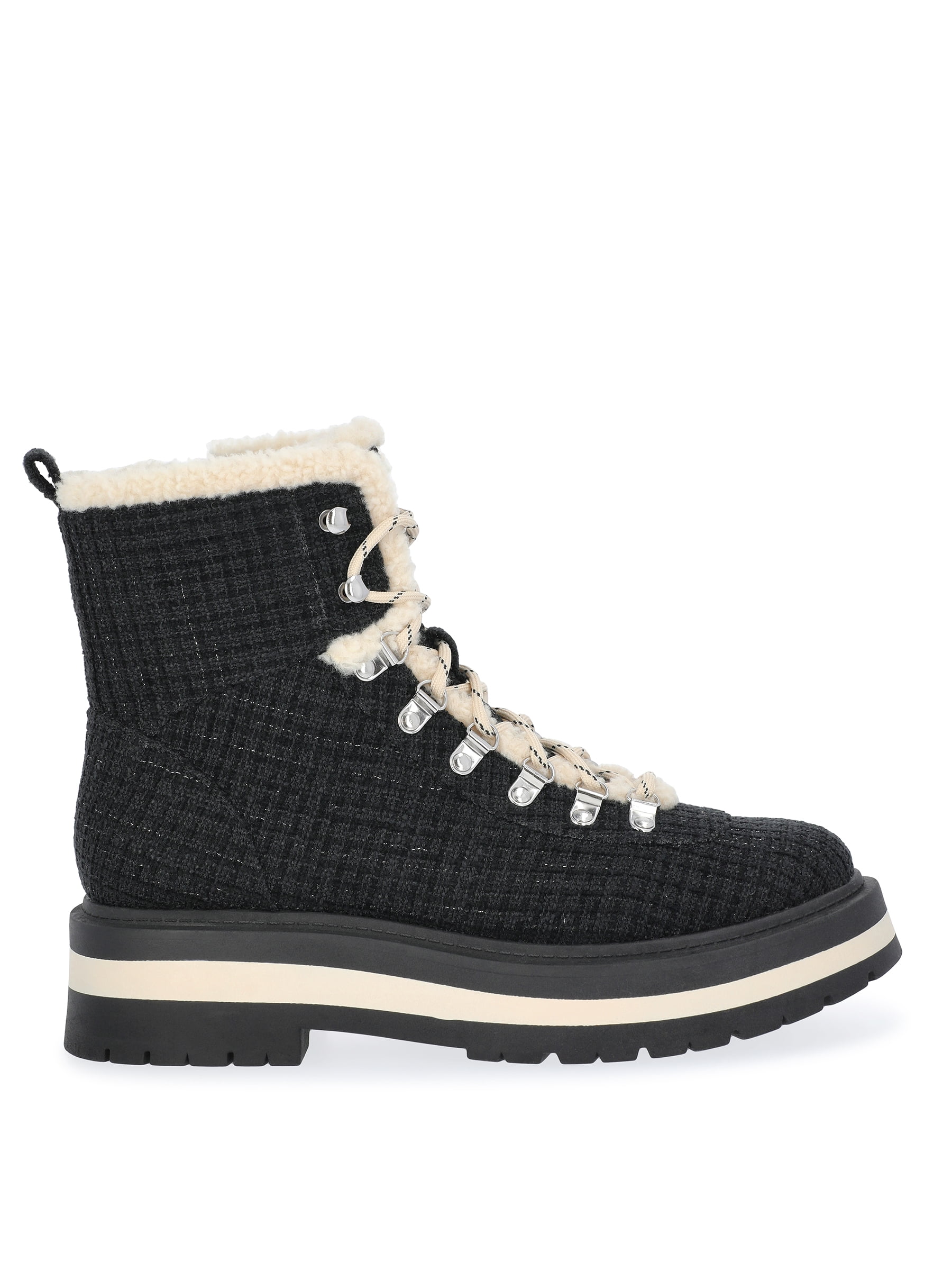 Free Assembly Women's Lace-Up Faux Shearling Plaid Booties