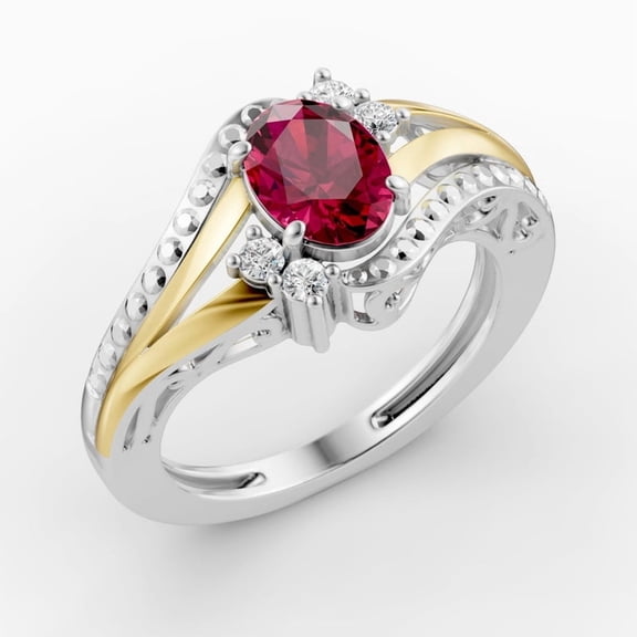 OMRE 925 Silver and 10K Yellow Gold Genuine Ruby Birthstone Ring For Women