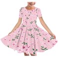 thumbnail image 1 of RXIRUCGD 2025 Summer Clothes for Kids Girl's Flower Print Short Sleeve Stretchy Dress Summer Sleeve Round Neck Dress Dance Skirt for Kids, 1 of 4