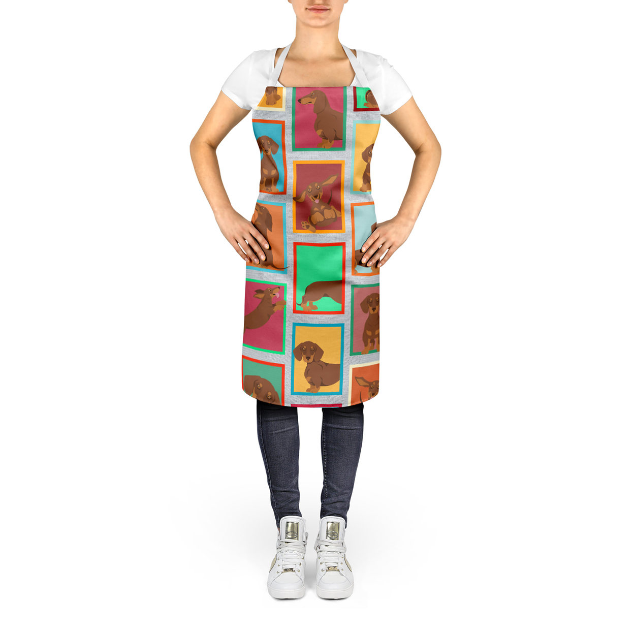 Lots of Chocolate and Tan Dachshund Apron 27 in x 30 in
