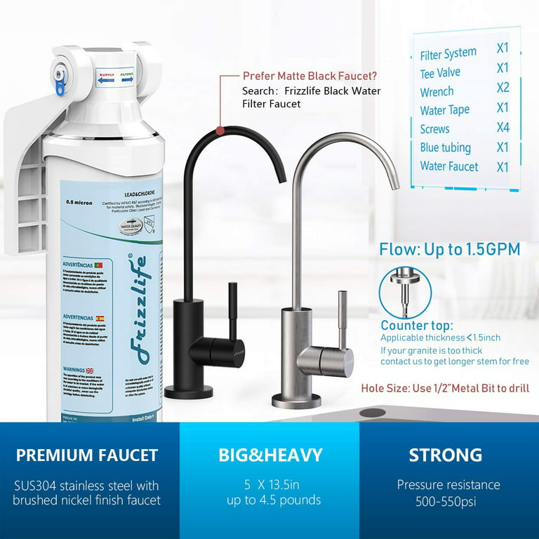 Frizzlife SW10F Direct Connect Under Sink Water Filter System, Reduces 99.99% Lead, Chlorine, Bad Taste & Odor