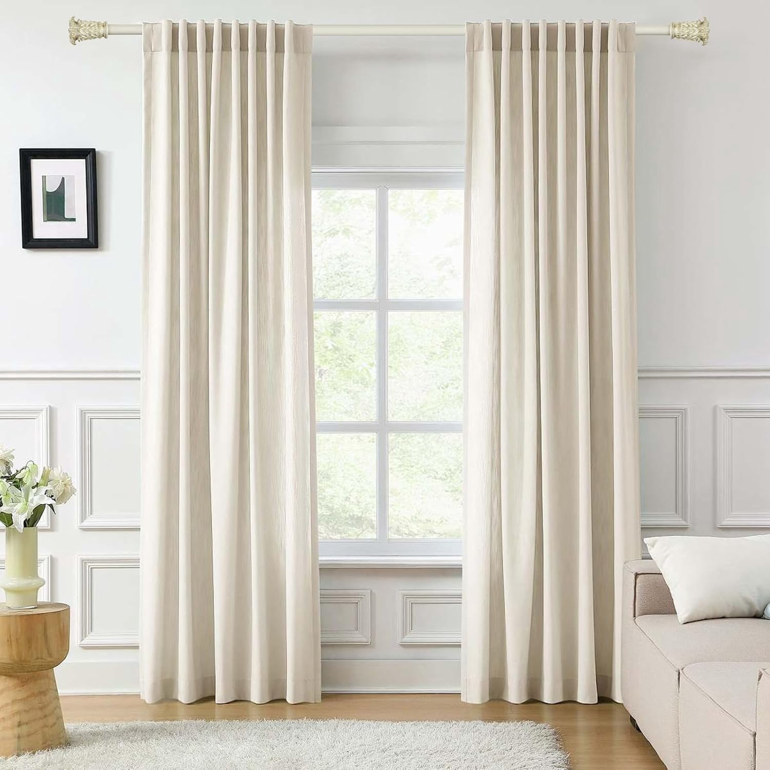 Urbanest Adjustable Single Curtain Rod Set Gilded Chilton Finials – 1 - Inch Diameter, With French White Rod, 48–84 Inches