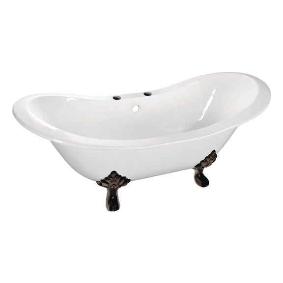 Aqua Eden VCT7DS6130NC5 61-Inch Cast Iron Oval Double Slipper Clawfoot Tub (7-Inch Faucet Drillings) in White/Oil Rubbed Bronze