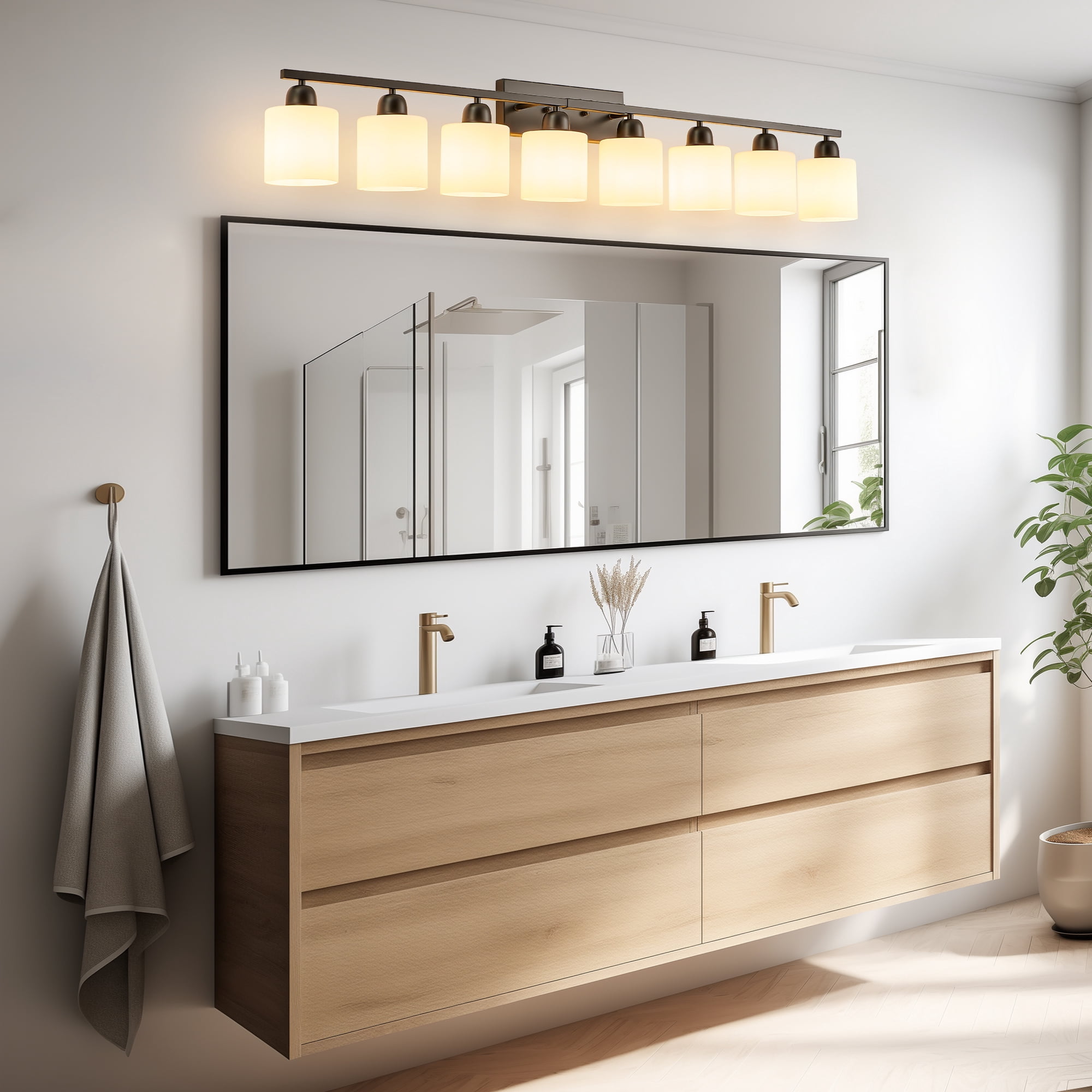 Miniyam 51.6 in 8 Light Black Vanity Light for Bathroom, Wall-Mounted Fixtures Over Mirror, E26, No Bulbs Included