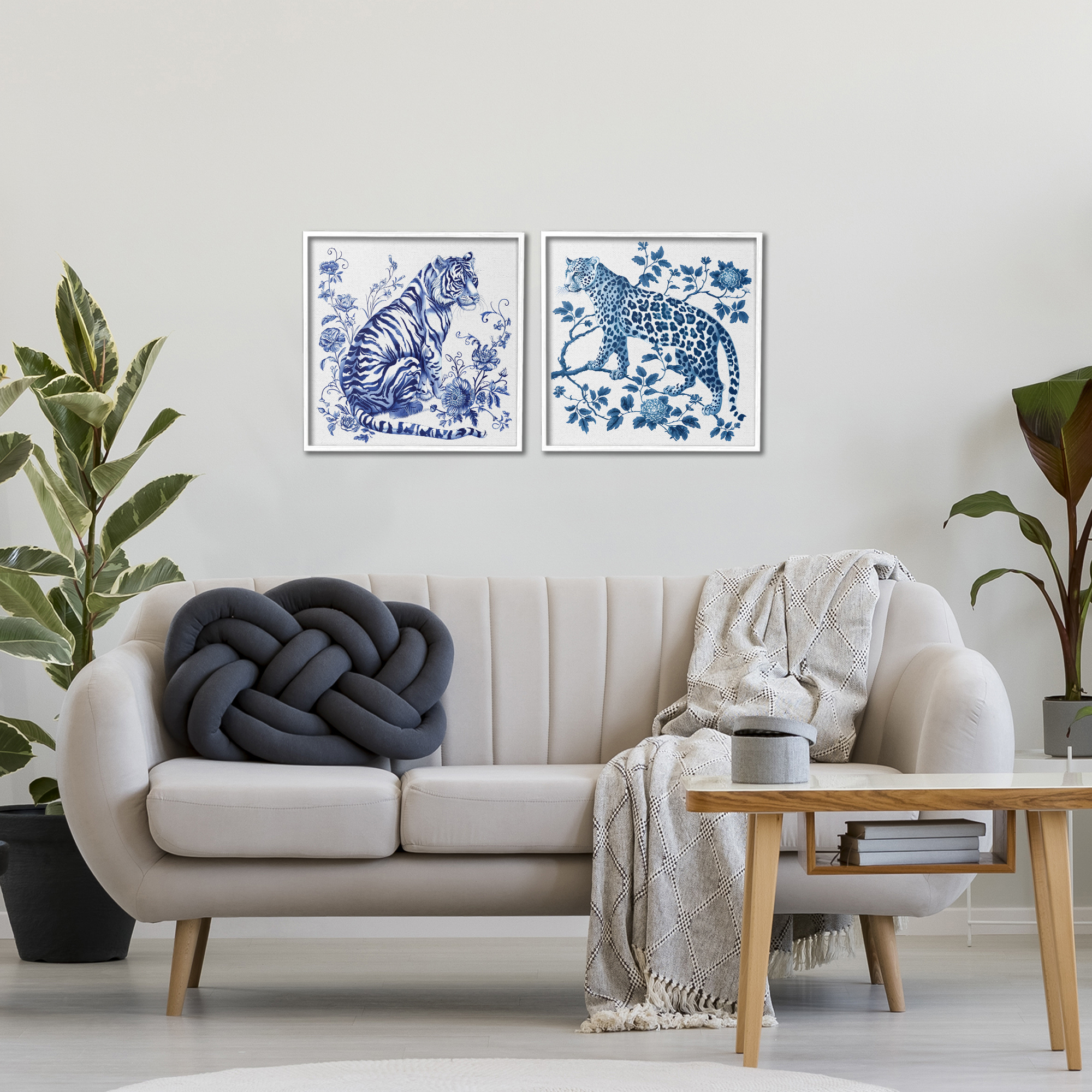 Ornate & Detailed Large Cats 2 Piece White Framed Giclee Art Set, design by Lettered and Lined