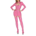 thumbnail image 4 of TiaoBug Women Wet Look PVC Leather Bodycon Mini Dress Latex Zipper Club Party Dress with Stockings Hot Pink L, 4 of 6