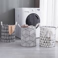 thumbnail image 6 of BAETEUY Round Folding Grid Stripe Laundry Storage Basket Clothes Holder Bucket Organizer, 6 of 8