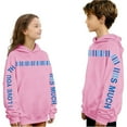 thumbnail image 2 of dazeni Boys Girls Valentine's Day Outfits Letter Graphic Pullover Hoodies Oversized Drop Shoulder Sweatshirts Spring Back to School Clothes Pink 7 Years, 2 of 7