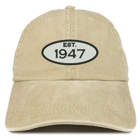 Trendy Apparel Shop Established 1947 Embroidered 71st Birthday Gift Pigment Dyed Washed Cotton Cap - Black