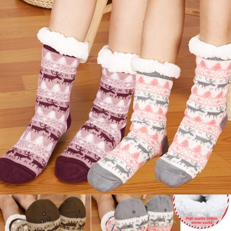 

SAYFUT 2 Pairs Womens Socks Winter Slipper Socks Non-Slip Grip Socks Warm Fleece Socks Non Skid Socks Soft Fluffy Socks