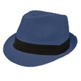 thumbnail image 2 of Unisex Summer Fedora Panama Hat Trilby Cuban Straw Sun Hats Short Brim with Black Band Navy, 2 of 6