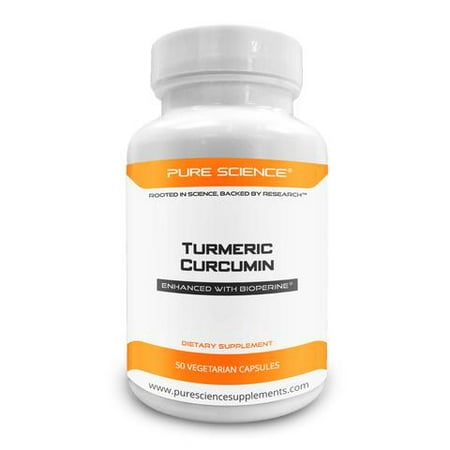 Pure Science Turmeric (Curcuma Longa) 600mg - Standardized to 95% Curcuminoids (50mg) & BioPerine (5mg) - Anti-Inflammatory, Antioxidant, Improves Brain Function - 50 Vegetarian