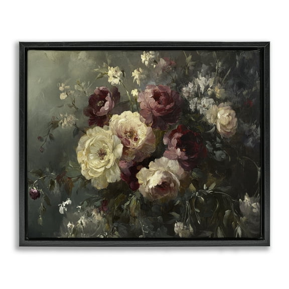 Stupell Industries Floral Decadence Bouquet Plants & Flowers Painting Black Floater Framed Canvas Art Print Wall Art, 21 x 17