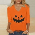 thumbnail image 2 of aohooy Halloween Funny Shirts Women Three Quarter Sleeve Plus Size Graphic T-Shirts Holiday Festivel Party V Neck Tunic Tops Multicolor,S, 2 of 5