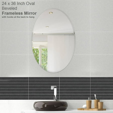 22 X 30 Inch Oval Beveled Polish Frameless Wall Mirror With Oval Beveled Polish Frameless Wall