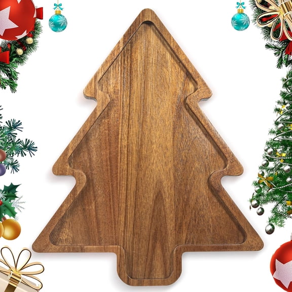 Acacia Wood Charcuterie Board, Christmas Tree | Christmas, Appetizer Platter, Cutting Board, Serving Tray, Snack, Dessert, Candy Dish, Cheese, Plate, Xmas Kitchen Gift