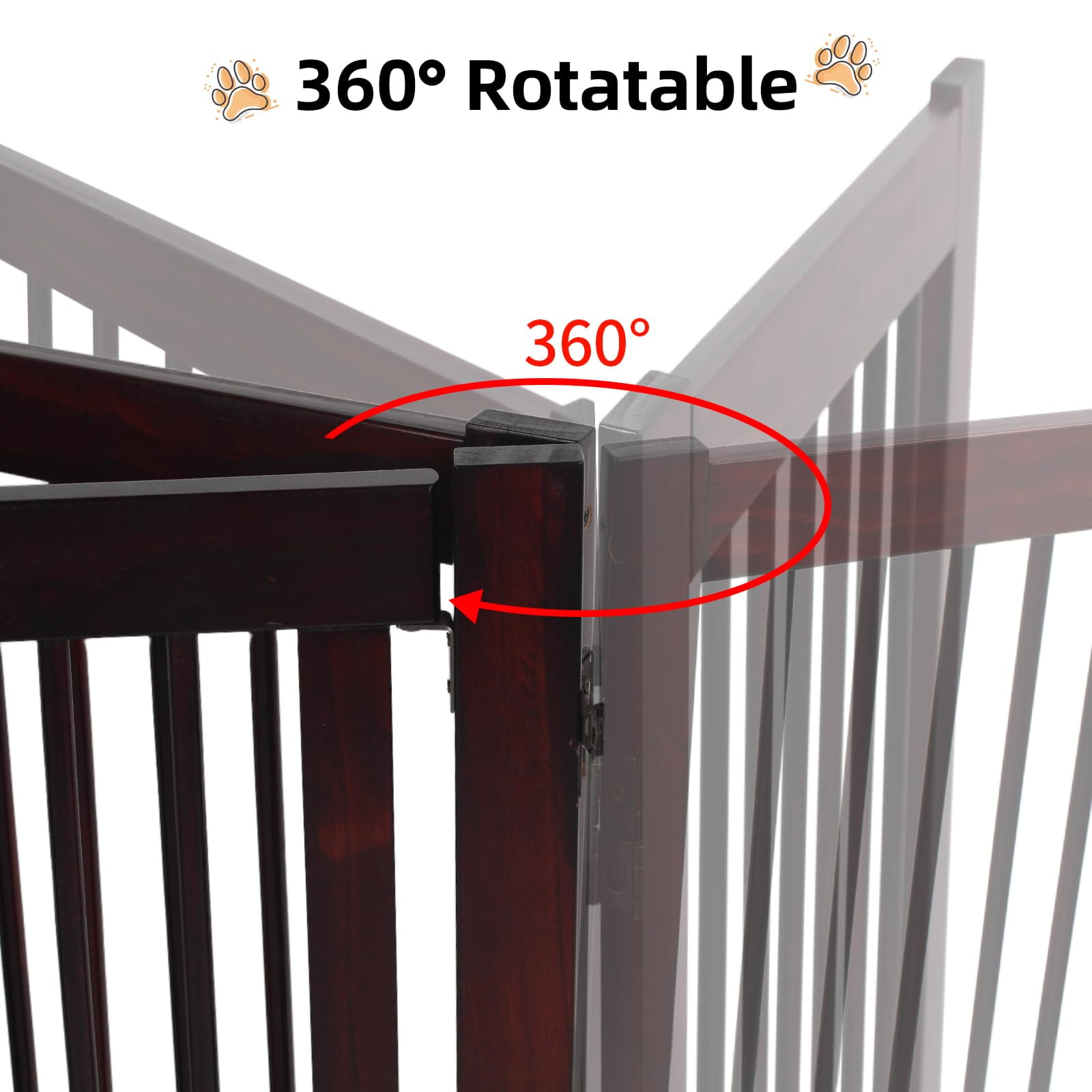 Indoor Dog Gate, Wooden Freestanding Pet Gate, Foldable Dog Gates for Doorways, No Drilling for The House, Doorways, Hallways,or Stairs, 30" Height 4 Panels Set of Support Feet Included (Espresso)