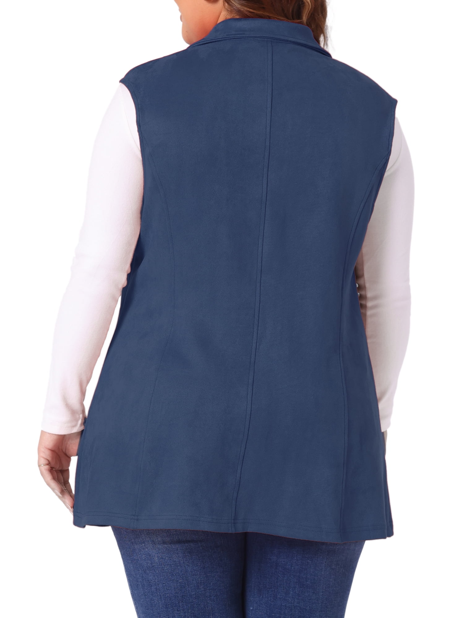 DARING DIVA Women's Plus Size Lapel Sleeveless Lightweight Suede Vests 3X Dark Blue