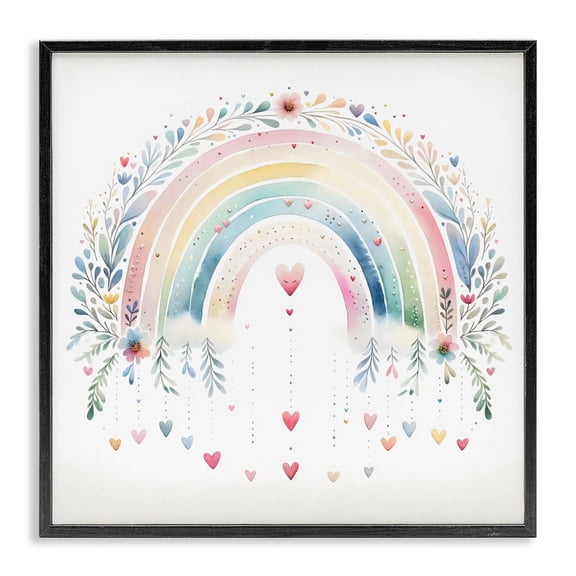 Stupell Industries Contemporary Rainbow with Hanging Hearts Black Framed Giclee Art, 12 x 12, by Creative Studio