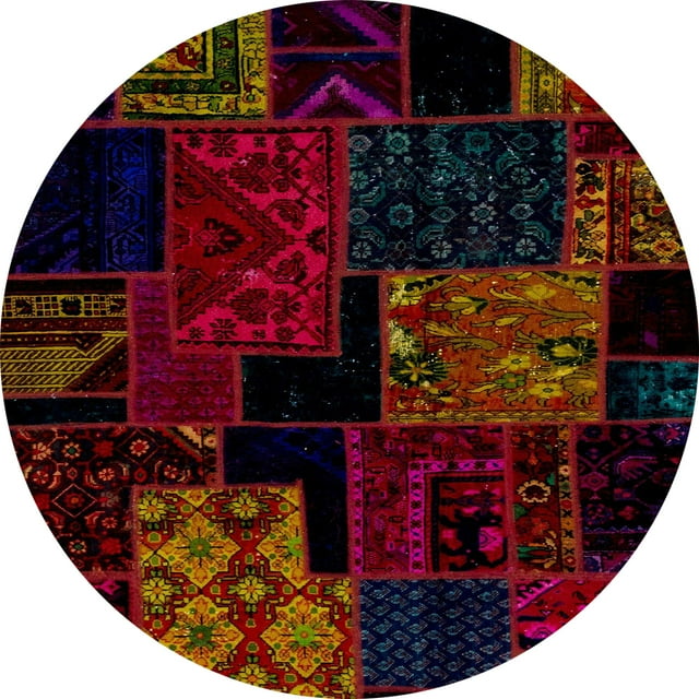 Ahgly Company Tapis d'Intérieur Ronds Abstraits Brun Rouge Patchwork, 3 Pieds Rond