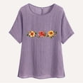 thumbnail image 4 of QATAINLAV T-Shirts à Manches Courtes pour Femmes en Coton et Lin à Col Rond, Mode, Chemises à Imprimé Floral, Blouse Décontractée Coupe Ample, Hauts d'Été Légers pour la Plage, Soldes de Rentrée, Mauve S, 4 of 8