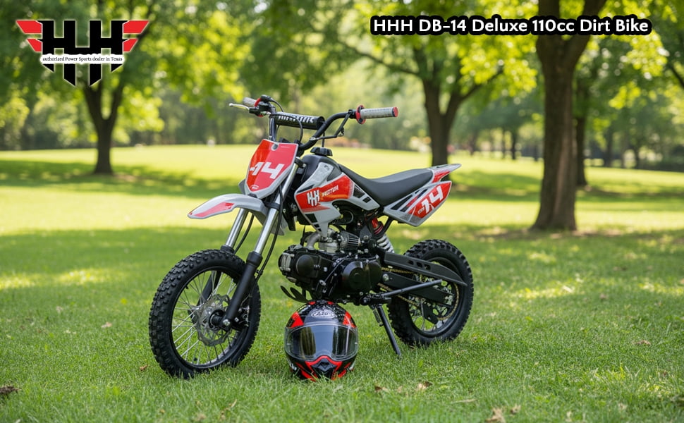 HHH DB-14 DLX 110cc Dirt Bike Fully Automatic Off Road Pit Bike Gas bike Dirt bike for youth (Red)