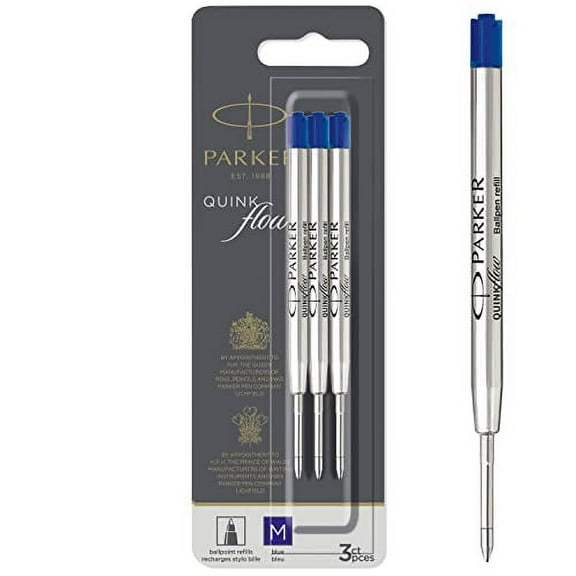 PARKER QUINKflow Ballpoint Pen .. Ink Refills, Medium Tip, .. Blue, 3 Count