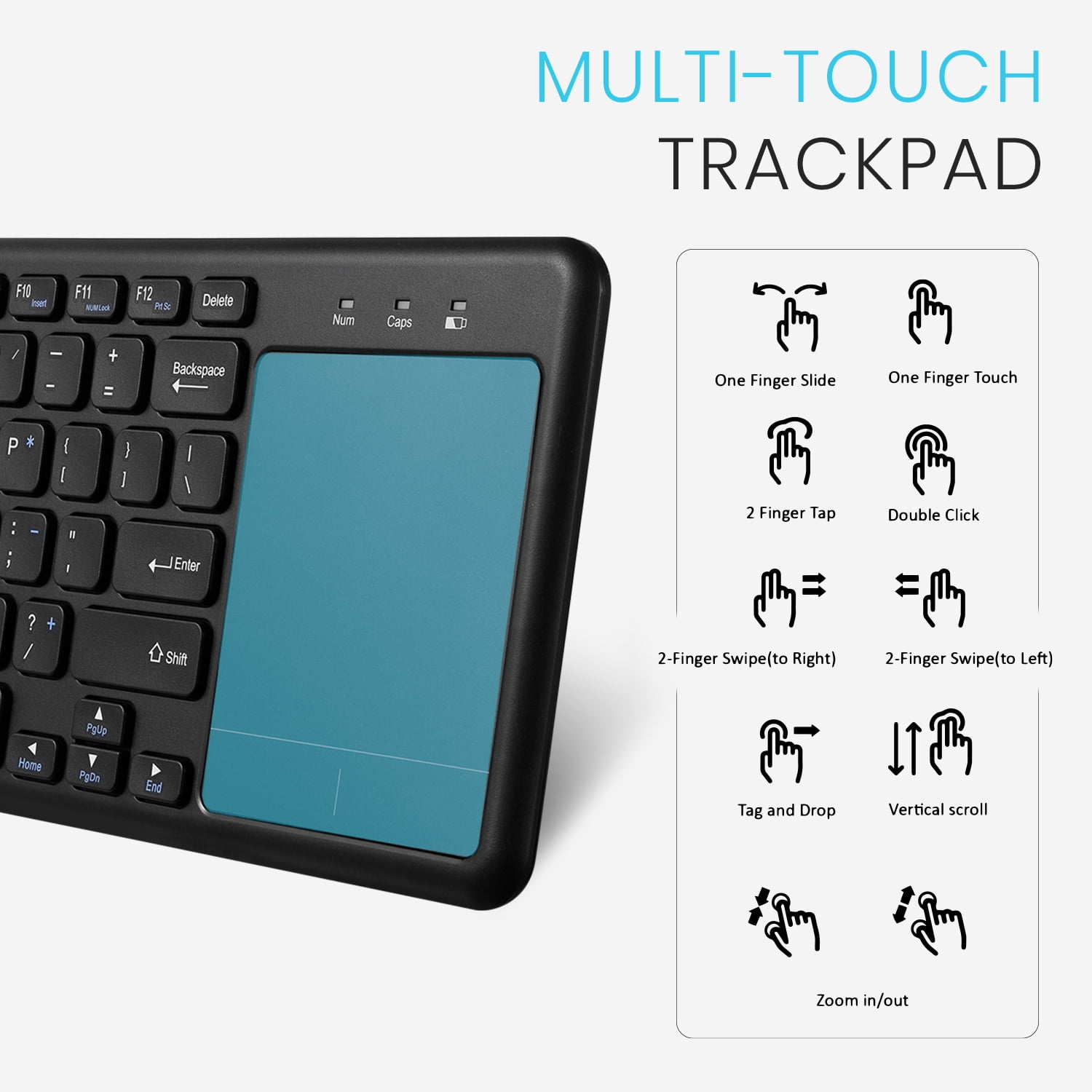 Perixx PERIBOARD-716 Wireless Keyboard with Touchpad, Support Multiple Devices Connection with TV, Tablet and Smartphone, X Type Scissor Keys, Black, US English Layout