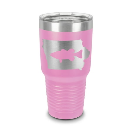 

Iowa Bass Tumbler 30 oz - Laser Engraved w/ Clear Lid - Stainless Steel - Vacuum Insulated - Double Walled - Travel Mug - state shaped largemouth sport fishing fish ia - Light Purple