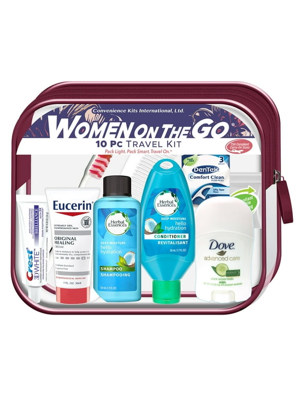 Convenience Kits International, Women's Deluxe 10 PC Travel Kit Featuring: Herbal Essences Shampoo and Conditioner
