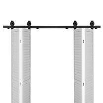 Bi-Folding Sliding Barn Door Hardware Track Kit 60 Inch Heavy Duty Carbon Steel, Supports 330 lbs for Four 14 Inch Doors, Space-Saving Closet Door Track with Smooth Quiet Operation, Black