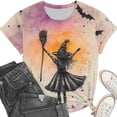 thumbnail image 3 of Women's Witch Broomstick T-Shirts Short Sleeve Crewneck Black Cat Watercolor Graphic Tees Fall Halloween Casual Tops Season Holiday Party Blouses, 3 of 6