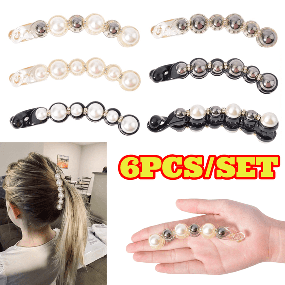 6pcs Pearl Hair Clips for Women Girls, Non-Slip Hair Claws Clips with Double Combs, Vintage Barrettes, Strong Hold Ponytail Holders