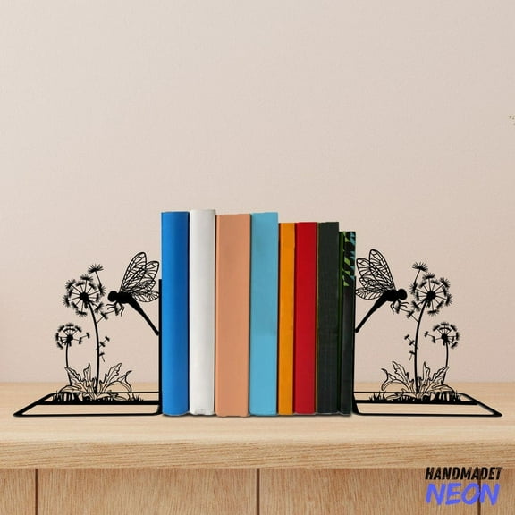 Handmadetneonsign Dandelion Flower Metal Bookends, Dandelion Name Bookend, Table Bookshelf Decor 045156