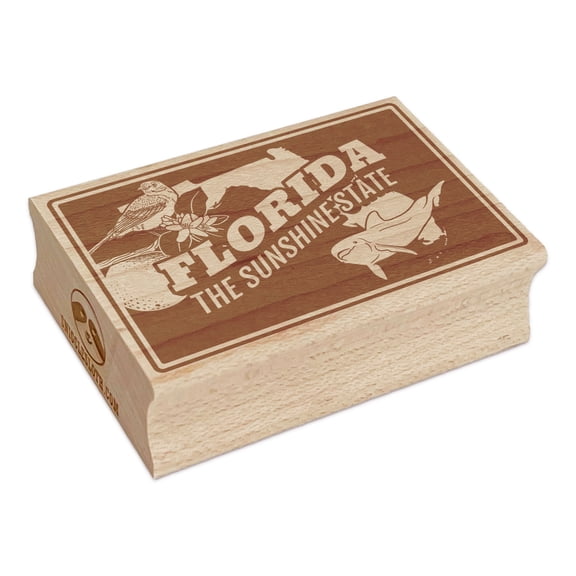 Florida Sunshine Mockingbird Orange Blossom Dolphin United States Rectangle Rubber Stamp Stamping Scrapbooking Crafting - Small 1.7in