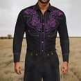 thumbnail image 4 of Retro Cowboy Western Shirt Mens Long Sleeve Button Down Shirts Halloween Party Tops Light Purple L, 4 of 5