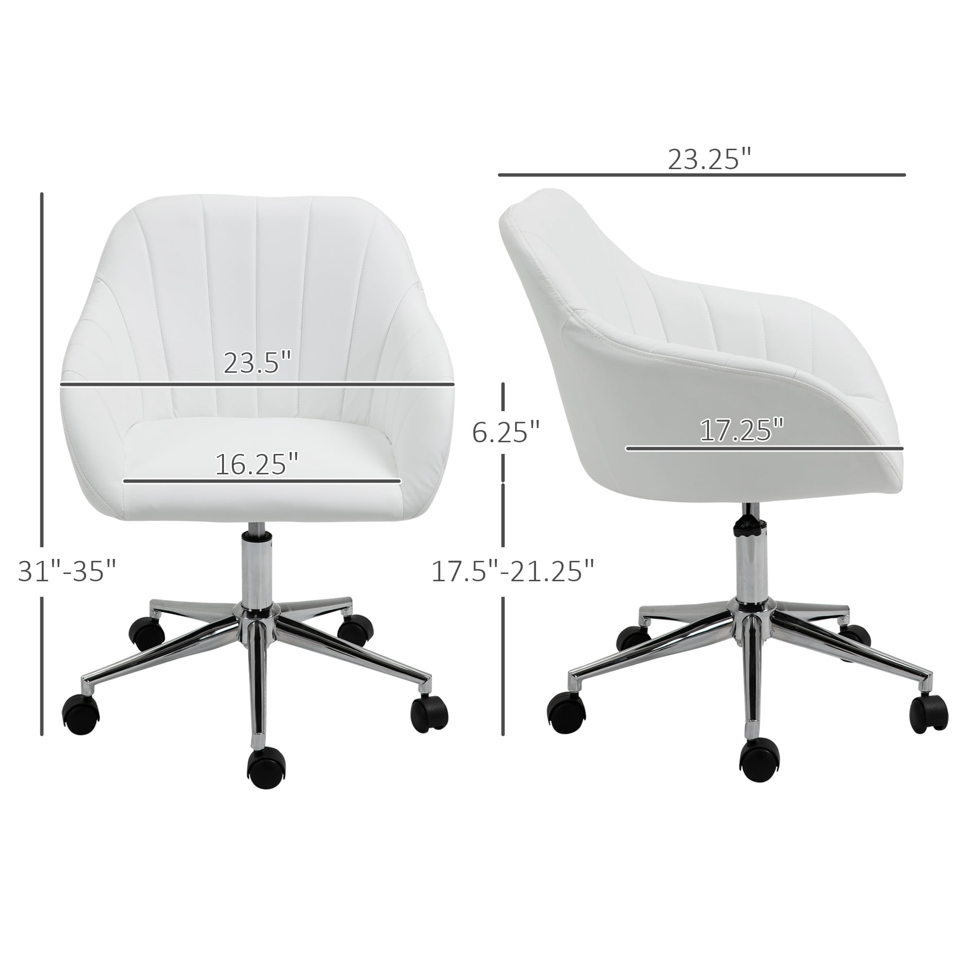 White Faux Leather Office Chair with Adjustable Height and Swivel Wheels