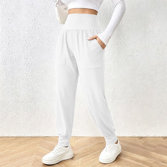 QSAWXQZ Womens High Waisted Joggers Elastic Waist Pockets Yoga Soft Workout Gym Sweatpants L