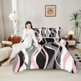 thumbnail image 4 of Manfei Pink Gray White Black Bedding Comforter Set, Contemporary Geometric Twin Comforter Sets, Aesthetic Lines Stripes Bedding Set, Super Cozy Room Decor, Reversible 2pcs, 4 of 8