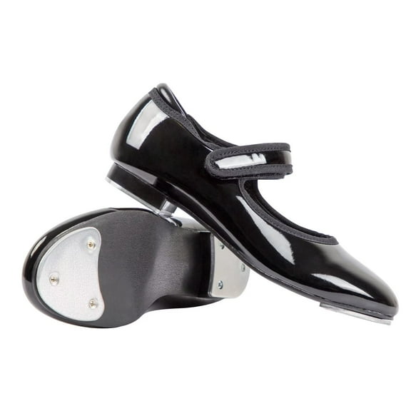 Dynadans Velcro Easy Strap Patent Girls' Tap Shoes (Toddler/Little Kid/Big Kid), Black