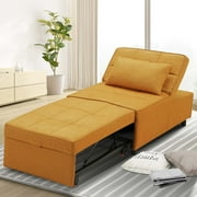 Ainfox 4-in-1 Convertible Sleeper Chair Bed Pull Out Sofa Bed Chaise Lounge for Home Office, Yellow