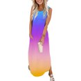 thumbnail image 2 of B91xZ Robes Printemps Été pour Femmes Col Carré Sans Manches Ourlet à Volants Froncé, Violet G, 2 of 4