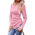 thumbnail image 3 of Womens Long Sleeve Shirts V Neck Ribbed Knit Slim Fit Light-Weight Sweater Fall Dressy Casual Tops Pink M, 3 of 8