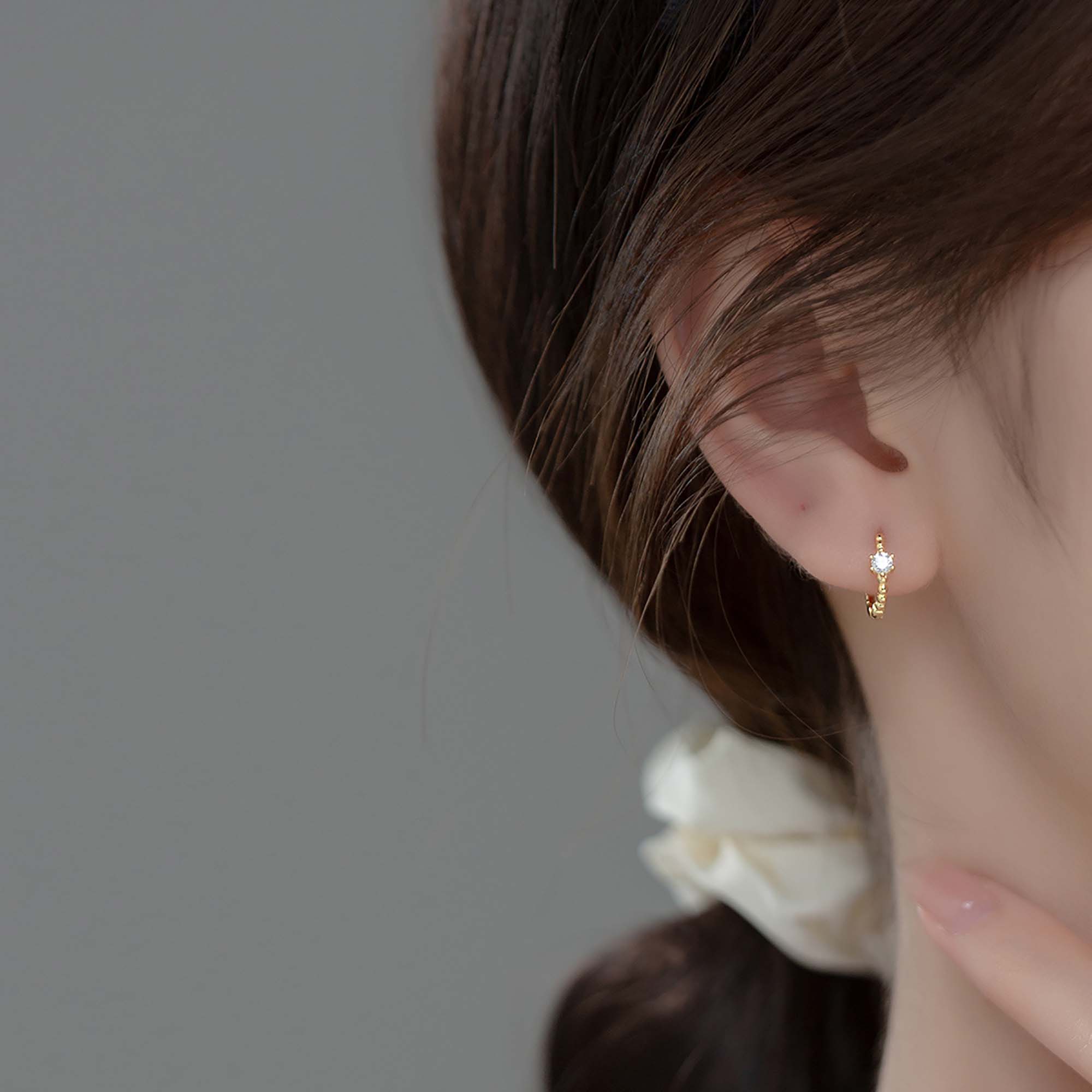 CZ Stone Hoop Earring For Women Dainty Small Huggie Hoop Earrings Gold  plated Sterling Silver Earrings Fashion Jewelry Gift for Women