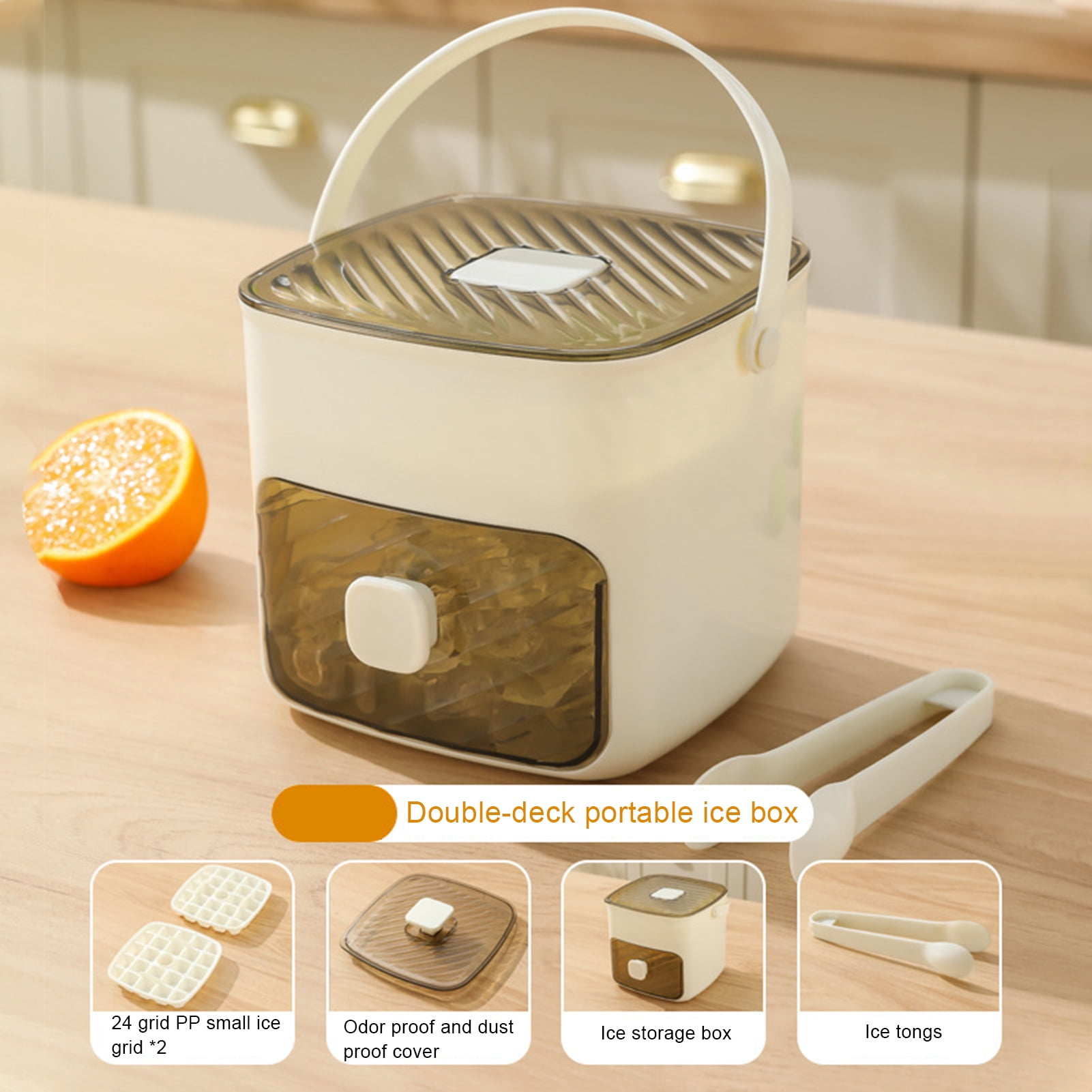 OIUR Ice Cube Tray for Freezer Sphere Ice Mold Maker with Lid And Bin One Button Release Circle Ice Cube Mold Ice Bucket for Whiskey Cocktails